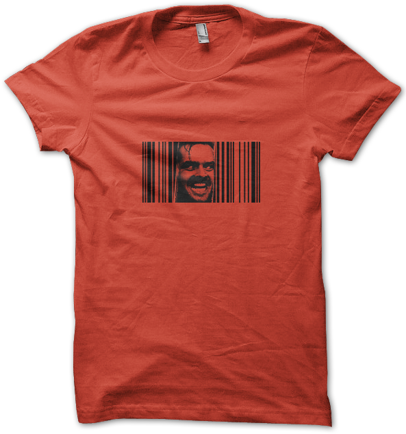 jack nicholson from the shining crashing through barcode shirt